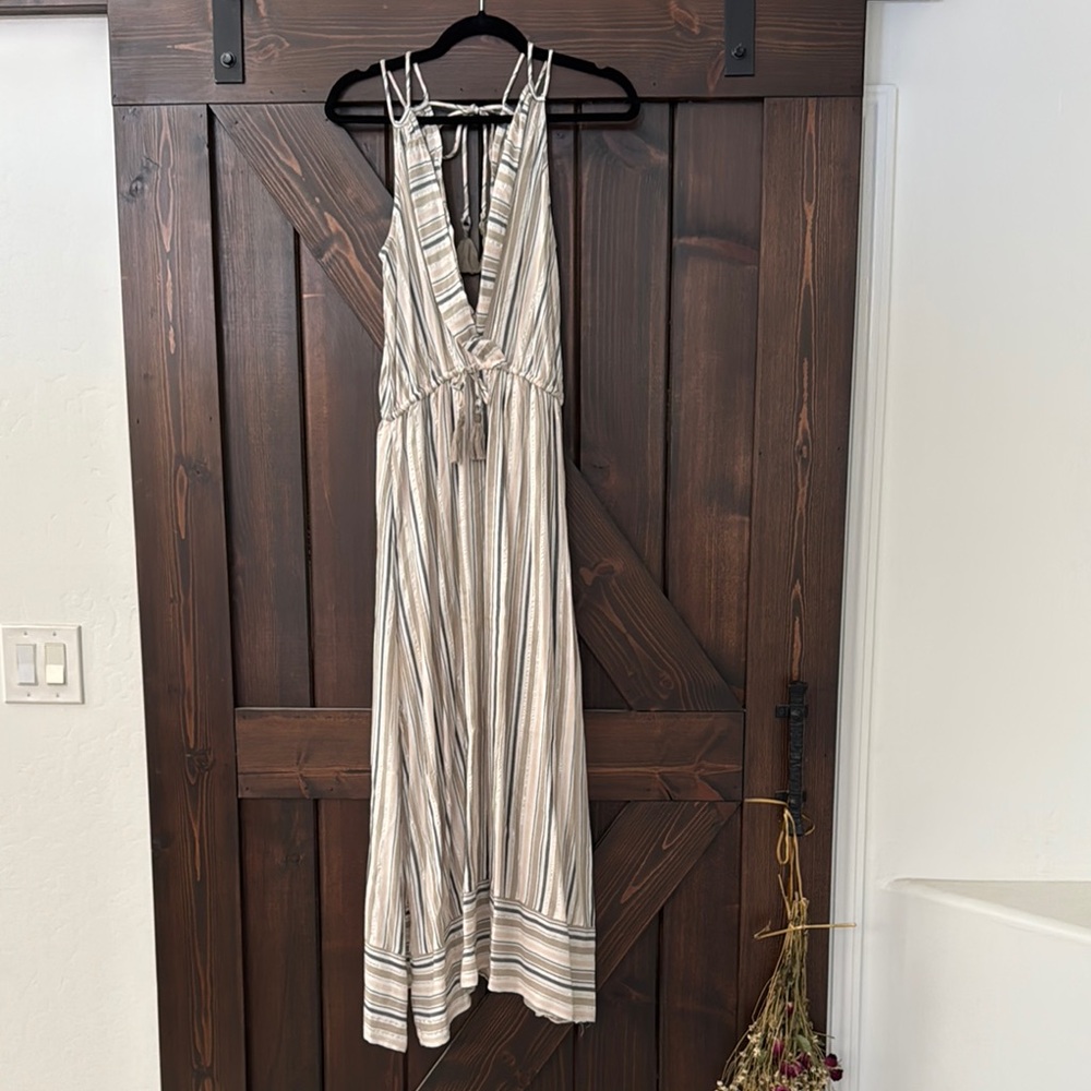 Striped Cream and Black Maxi Dress
